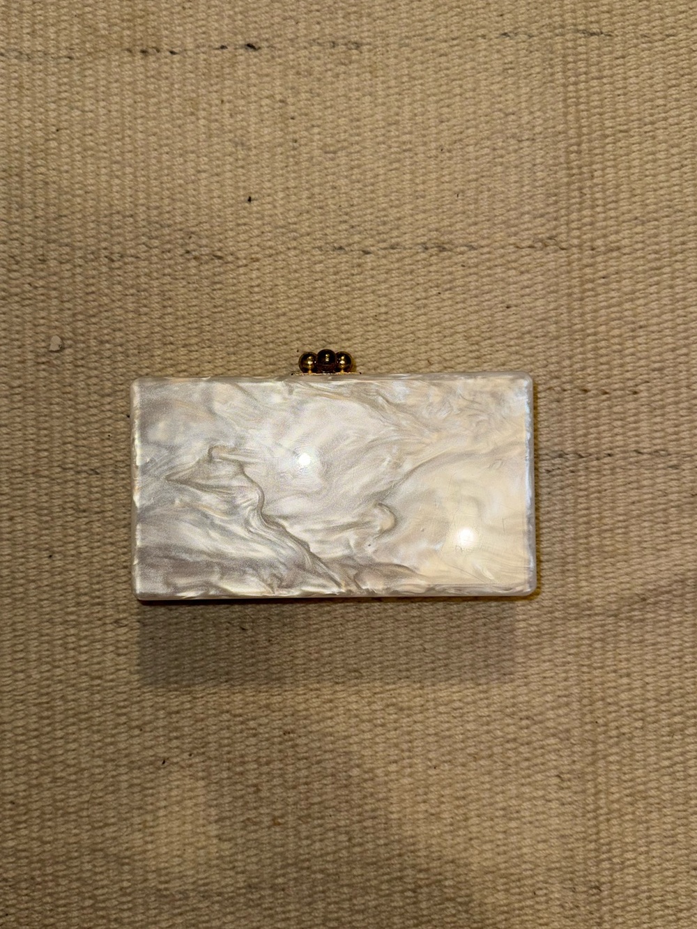 Edie Parker Iridescent Pearl White Resin Minaudière